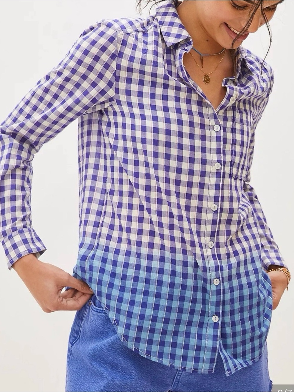 NWT! #930 Anthropologie PILCRO Purple/Blue & White Plaid Ombre Button-Down Shirt